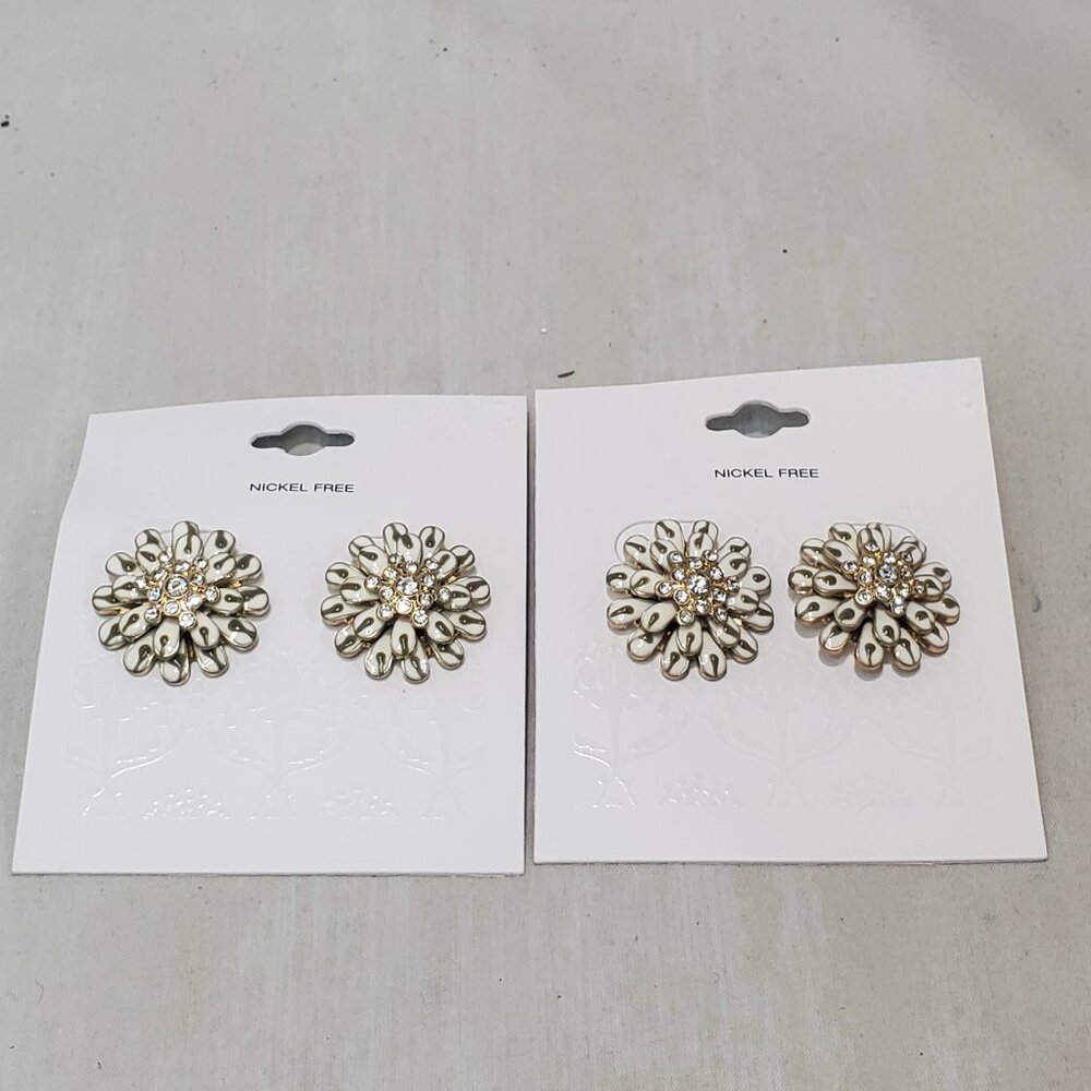 Target 2 pairs for $18 3D Flower pierced Earrings - Gold/White 1 inch diameter